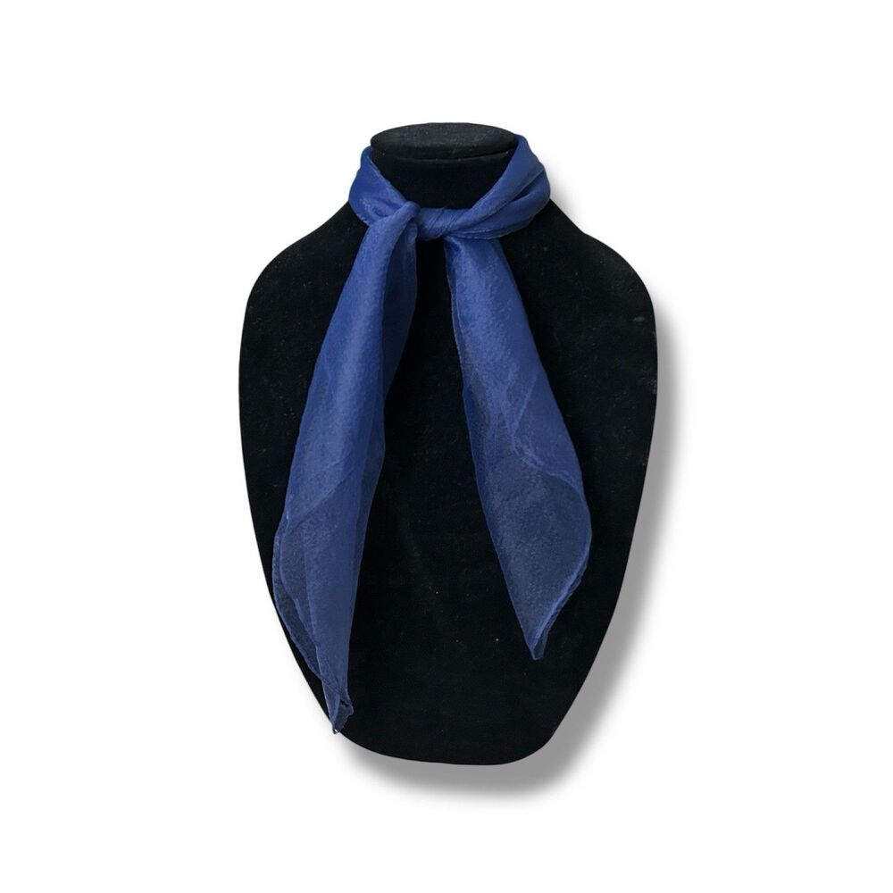 Blue Chiffon Vtg Scarf 25” X 26” Women Square Fashion Scarve